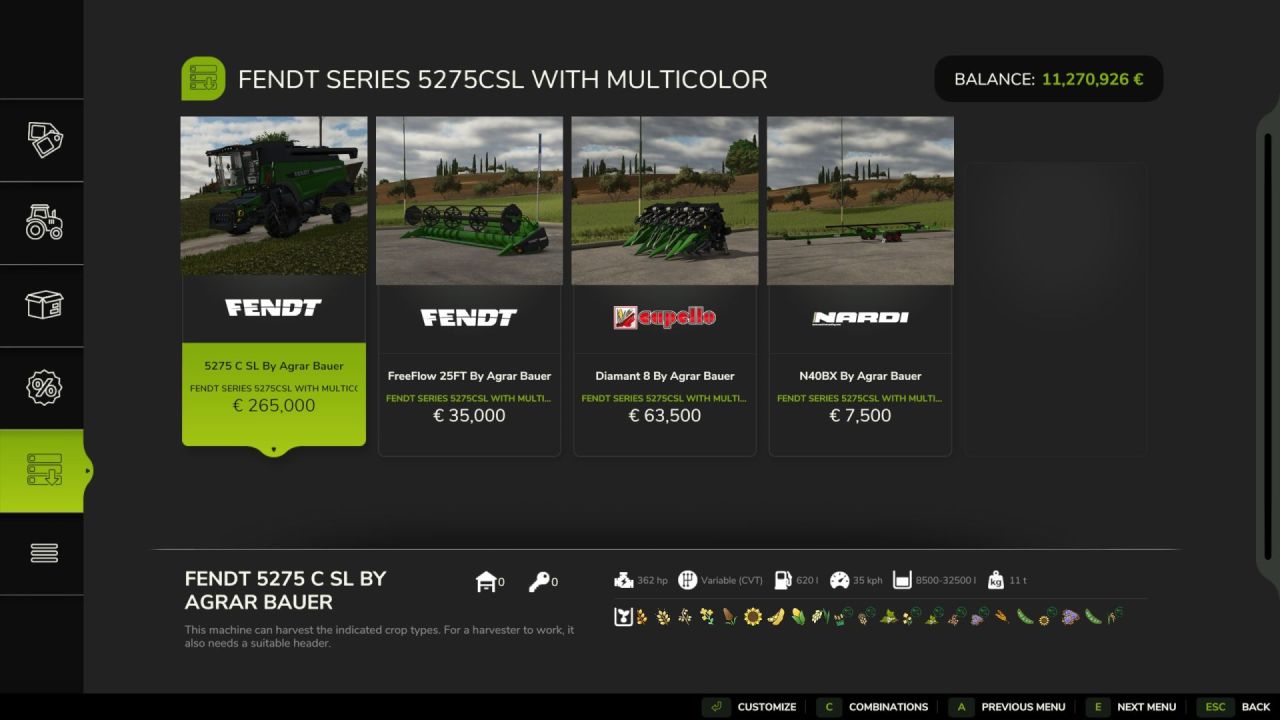 Traktor Fendt Series 5275 CSL do Farming Simulator 25