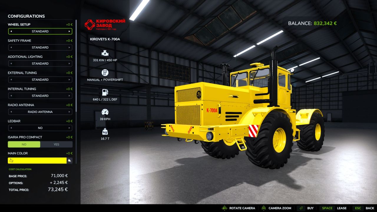 Трактор KIROVETS K-700A K-701 для Farming Simulator 25