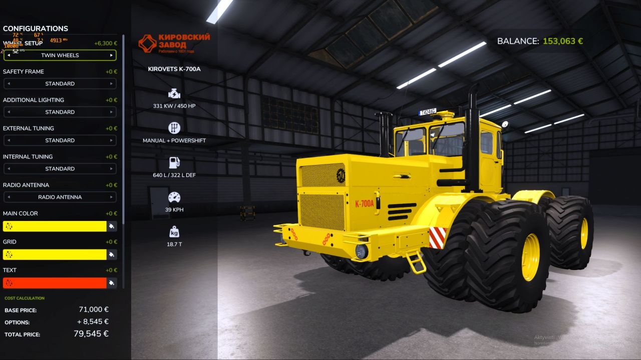 Трактор KIROVETS K-700A K-701 для Farming Simulator 25