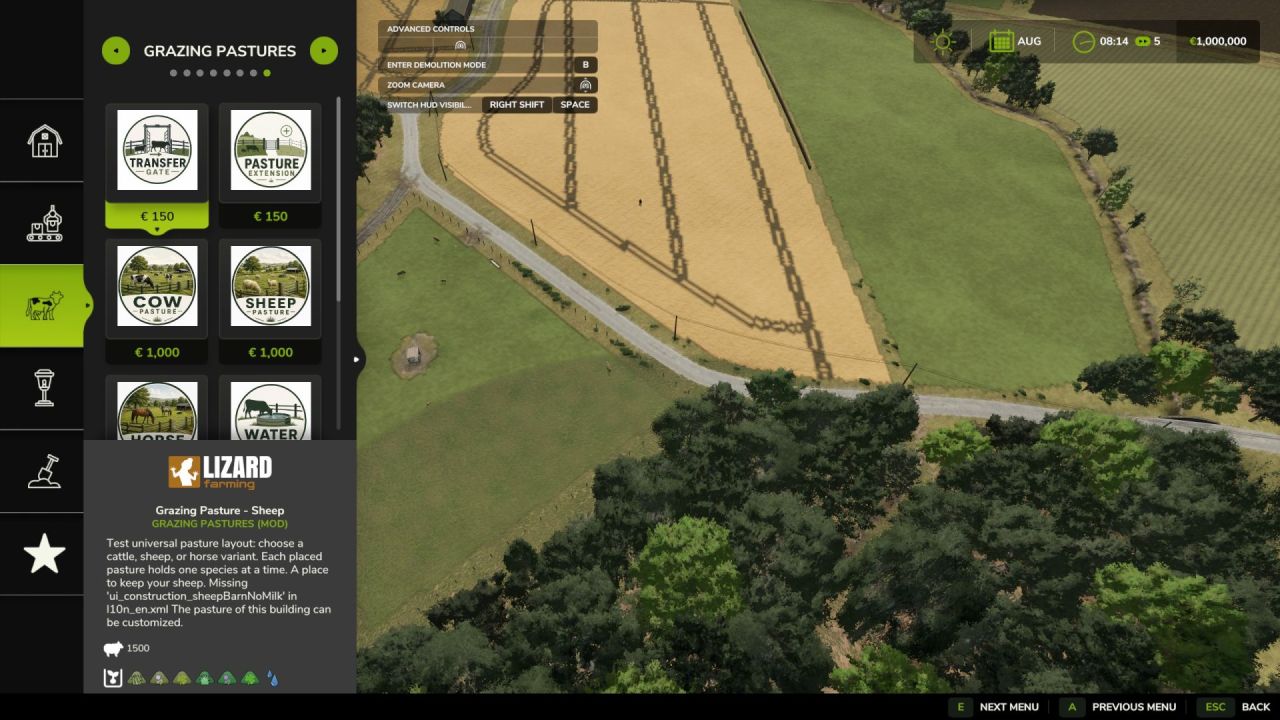 Пасовище для худоби для Farming Simulator 25