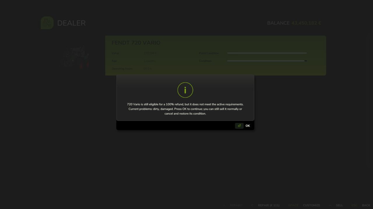 Shop Refund for Farming Simulator 25