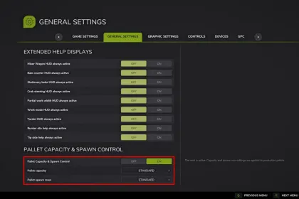 Pallet Capacity and Spawn Control for Farming Simulator 25