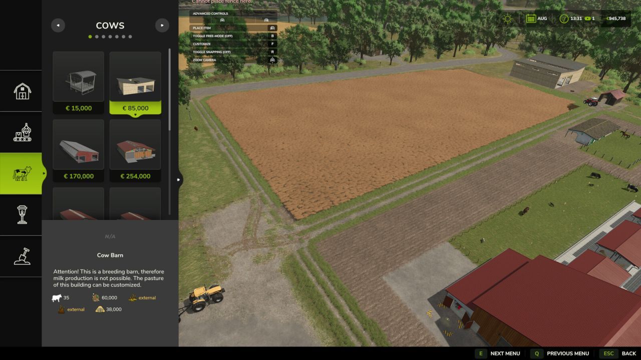 Build Menu: Husbandry Storage Info for Farming Simulator 25