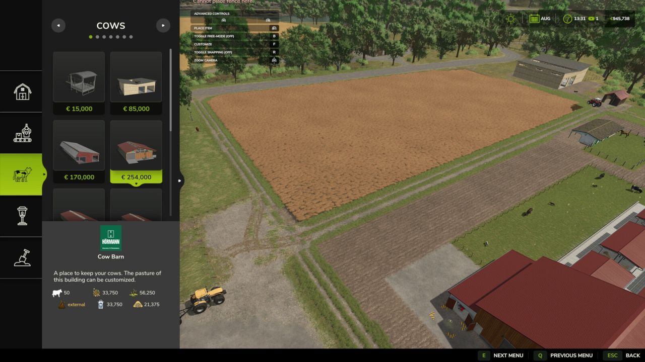 Build Menu: Husbandry Storage Info for Farming Simulator 25