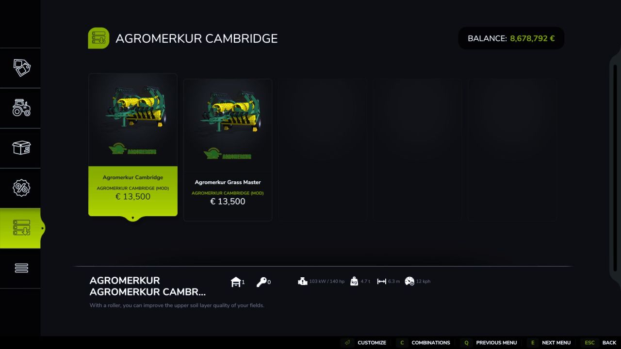 Культиватор Agromerkur Cambridge 6.3 для Farming Simulator 25