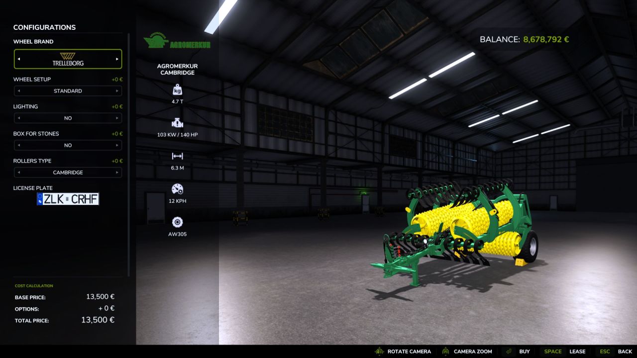 Культиватор Agromerkur Cambridge 6.3 для Farming Simulator 25