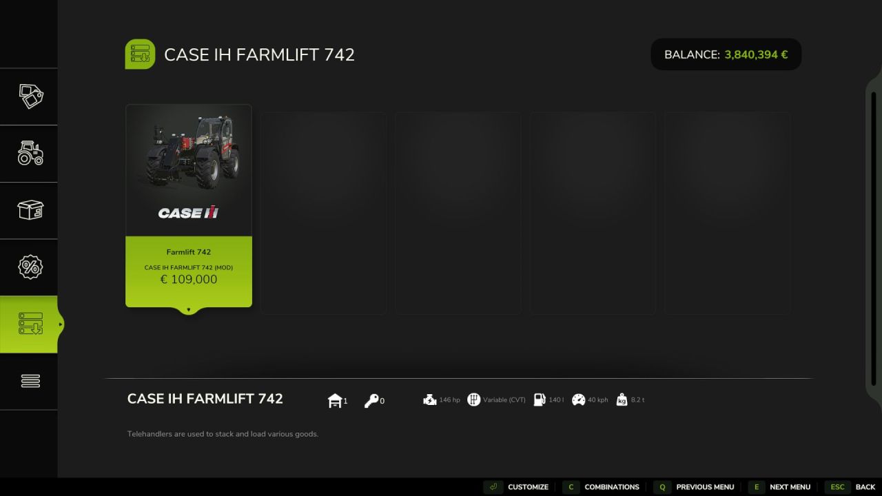Навантажувач Case IH Farmlift 742 для Farming Simulator 25