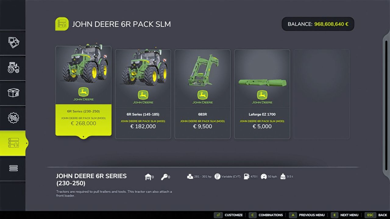 Traktor John Deere 6R Pack SLM do Farming Simulator 25