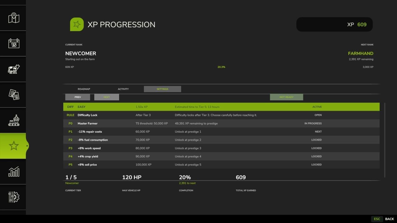 XP Progression System for Farming Simulator 25