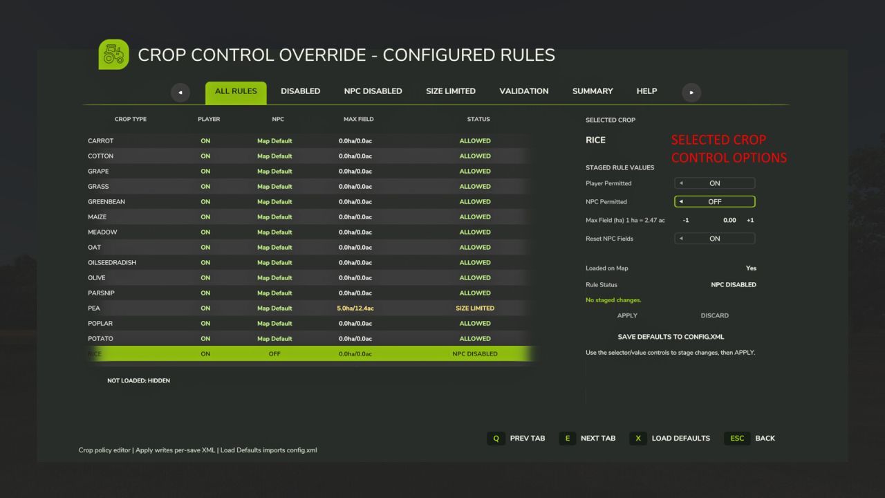 Crop Control Override for Farming Simulator 25