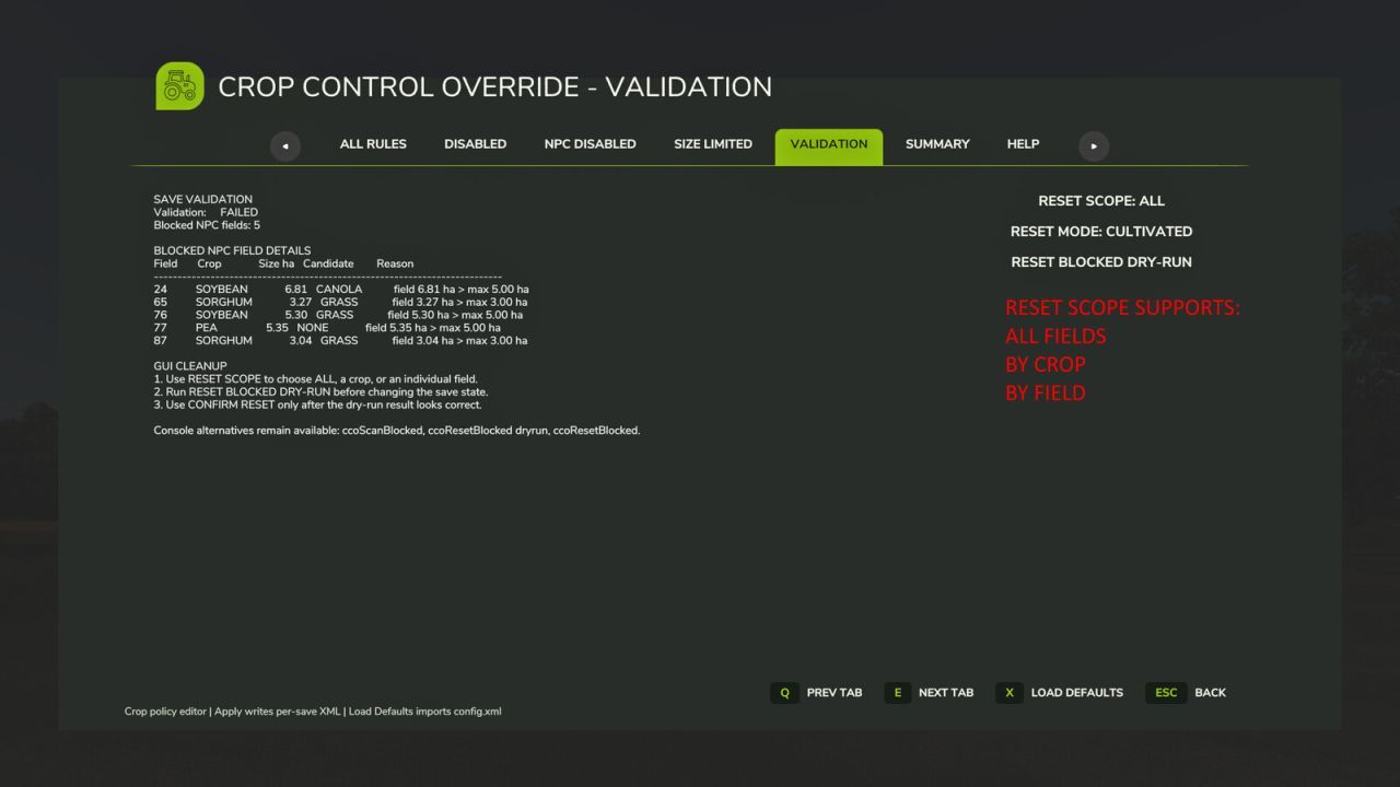 Crop Control Override for Farming Simulator 25