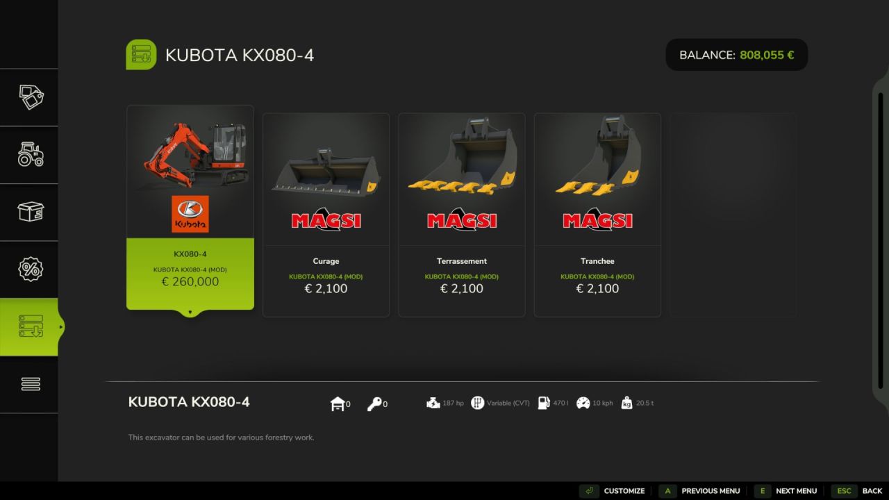 Bagger Kubota KX080 für Farming Simulator 25