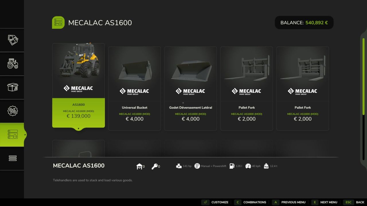 Lader Mecalac AS1600 für Farming Simulator 25