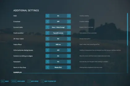 Додаткові налаштування гри для Farming Simulator 22