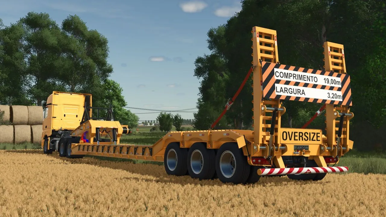 Практичний Низькорамний Причіп Randon Low Loader Movable Neck для Важкої Техніки у FS25