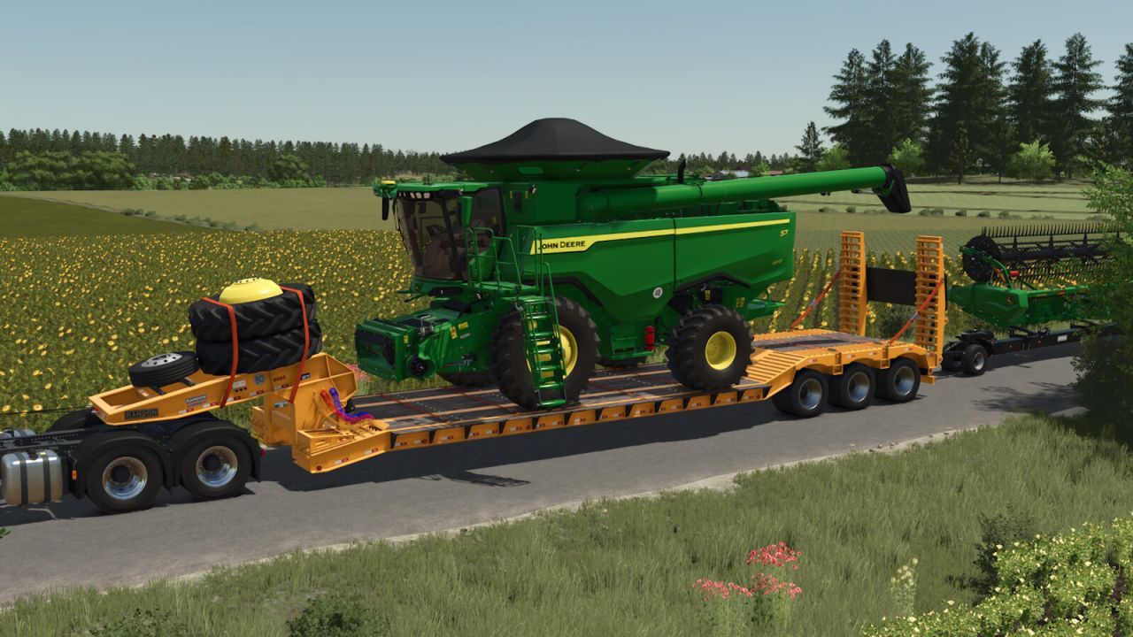 Практичний Низькорамний Причіп Randon Low Loader Movable Neck для Важкої Техніки у FS25