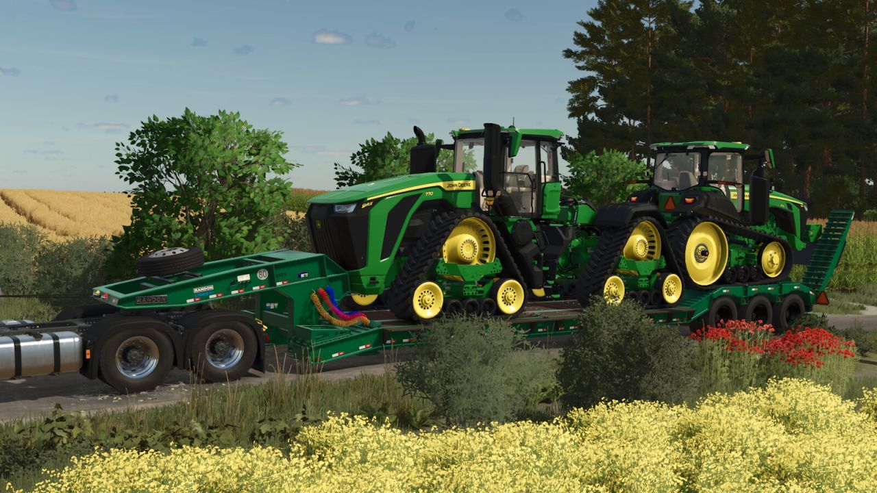 Практичний Низькорамний Причіп Randon Low Loader Movable Neck для Важкої Техніки у FS25