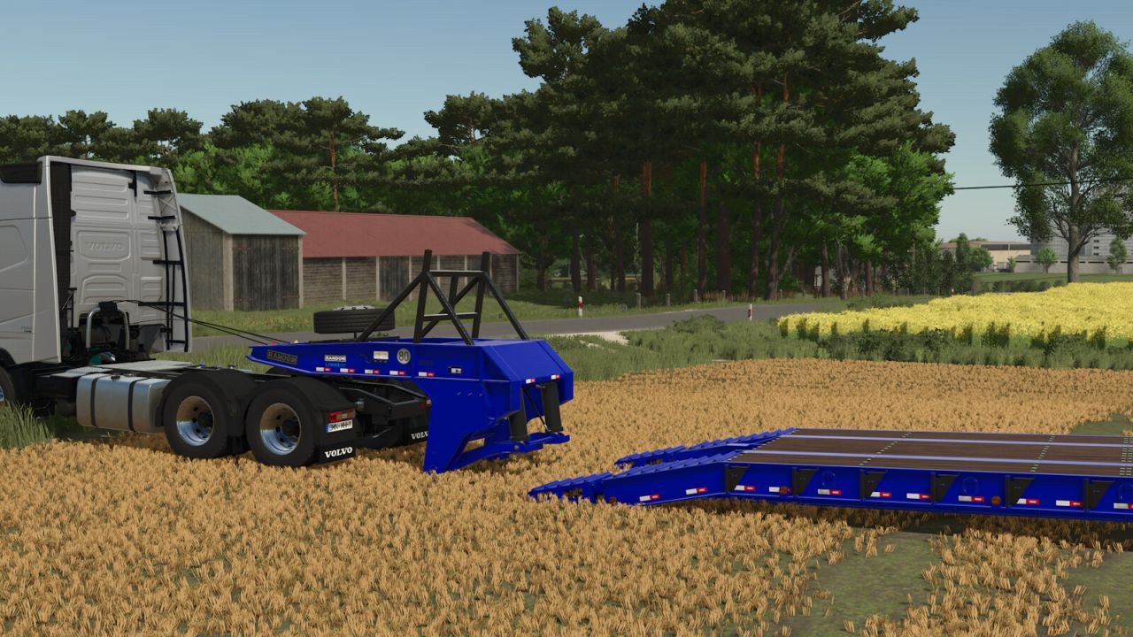 Практичний Низькорамний Причіп Randon Low Loader Movable Neck для Важкої Техніки у FS25