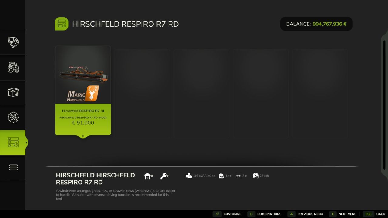 Efektywne Grabi Reiter Resipro R7 RD Reverse Rake do Idealnych Wałków w FS25