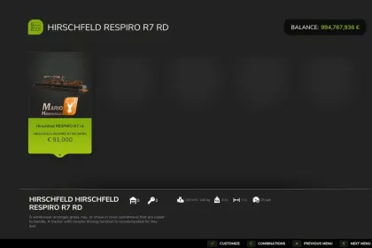 Ефективні Граблі Reiter Resipro R7 RD Reverse Rake для Ідеальних Валків у FS25