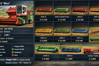 Legendärer Mähdrescher SK-5 “Niva” Rostselmash für Farming Simulator 25 — Pack von Schneidwerken und Anhängern — 2