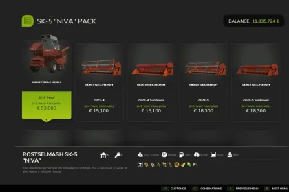 Legendärer Mähdrescher SK-5 “Niva” Rostselmash für Farming Simulator 25 — Pack von Schneidwerken und Anhängern — 3